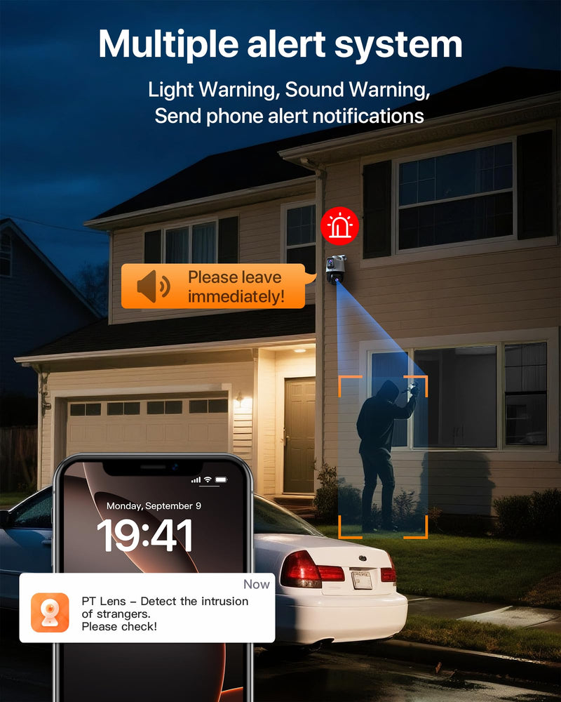 Tenda Wi-Fi Outdoor Camera 2K+2K, 360° PTZ Surveillance Camera with Dual Lens, FHD Auto Tracking, IP65 Waterproof, Color Night Vision, Two-Way Audio, Vehicle Detection – CH9 CH9 2K+2K Dual-Lens Camera