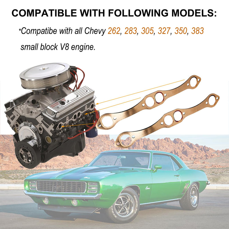SBC Header Gaskets Set Reusable Oval Port Copper Exhaust Manifold Gaskets Compatible with Chevy 262 283 327 350 383 400 Small Block Engine