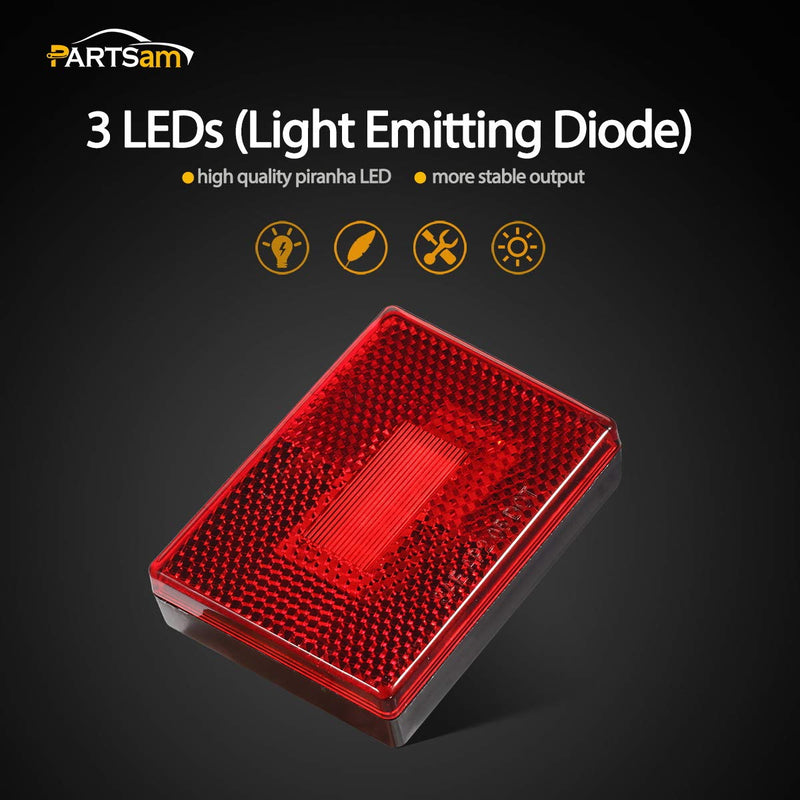 Partsam 4 Pcs(2Amber 2Red) Square LED Trailer Clearance Side Marker Light with Reflector Stud Mount 3LED, 2-4/5" Rectangular LED Truck Trailer Light Side Reflex Amber/Red