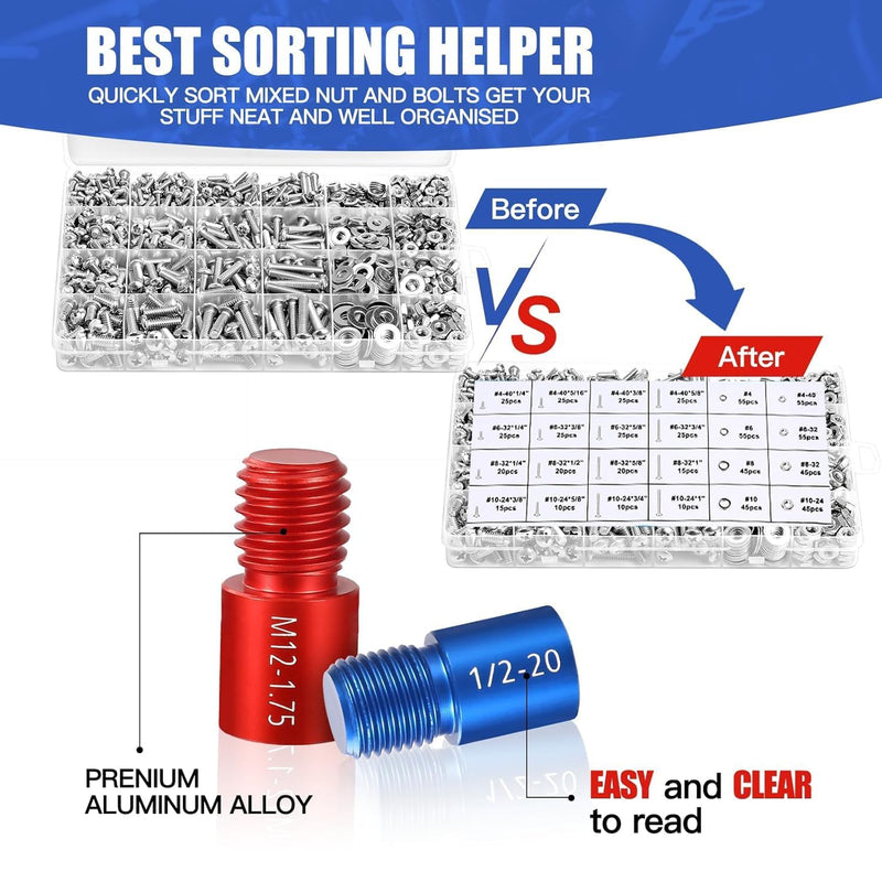 Nut and Bolt Thread Checker - 66 PCS Nut and Bolt Gauges Individually Housed in Case (33 Inch & 33 Metric) Specially Suitable for Size Check on Tricky and Narrow Area 66 Gauges - 33 Inch & 33 Metric