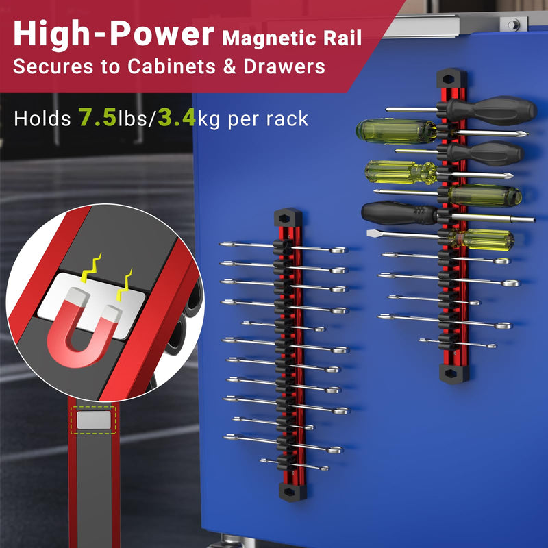 Preciva 3 PCS Magnetic Tool Holder with 36 Sliding Clips, Triple Strong Magnets & Aluminum Rails, Compact Screwdriver Organizer and Wrench Organizer for Garage Workshop Tool Box Storage