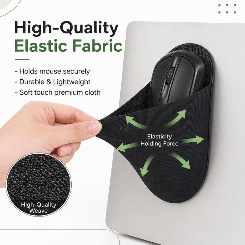 Slim Stick-On Mouse Holder for Laptop, Reusable Adhesive Back Mouse Pouch | Portable Pocket Sleeve for External Hard Drives, USB Cables, Tech Organizers & Accessories, Black
