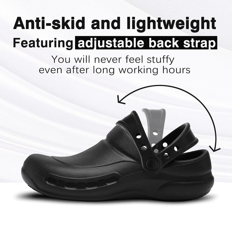 Unisex Oil Resistant Waterproof Chef Shoes Non Slip Kitchen Shoes for Men 10 Wide Women/9 Wide Men Black