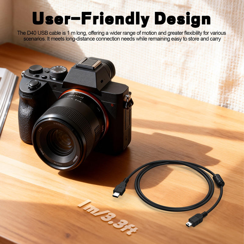 UC-E4 USB Cable Compatible with Nikon D40 D40X D50 D60 D70 D70S D80 D90 D100 D200 D300 D300S D610 D700 D3000 D3100 D7000 D1H D2X D2H D2HS D3 D3S D4 Camera, for iPhone 15/16/17, Laptop, Tablet (3.3ft)