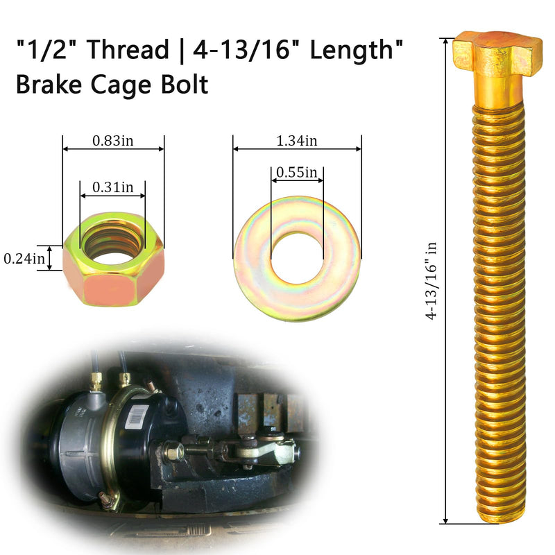 4pcs Brake Cage Bolt Assembly - Fits for Semi Truck,Air Spring Brake Chamber Repair (Replaces Bendix 800921/TR800921)-1/2" Thread and 4-13/16"Length 4pcs Golden