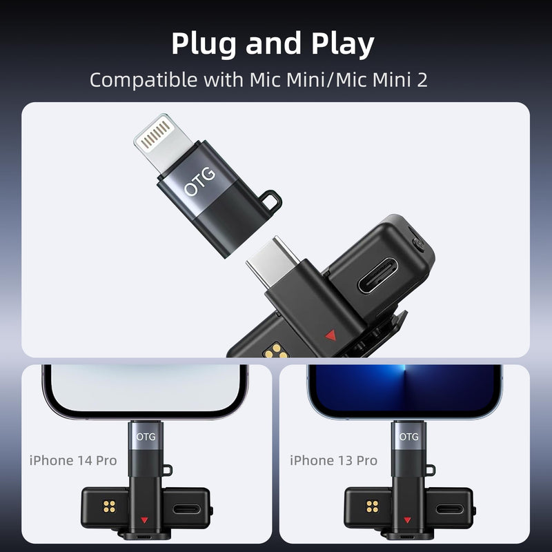 USB-C to Lightning OTG Audio Adapter for Connecting DJI Mic Mini/Lark M2S Series Wireless Microphone Receivers to iPhone 14/13/12/11 / Mac