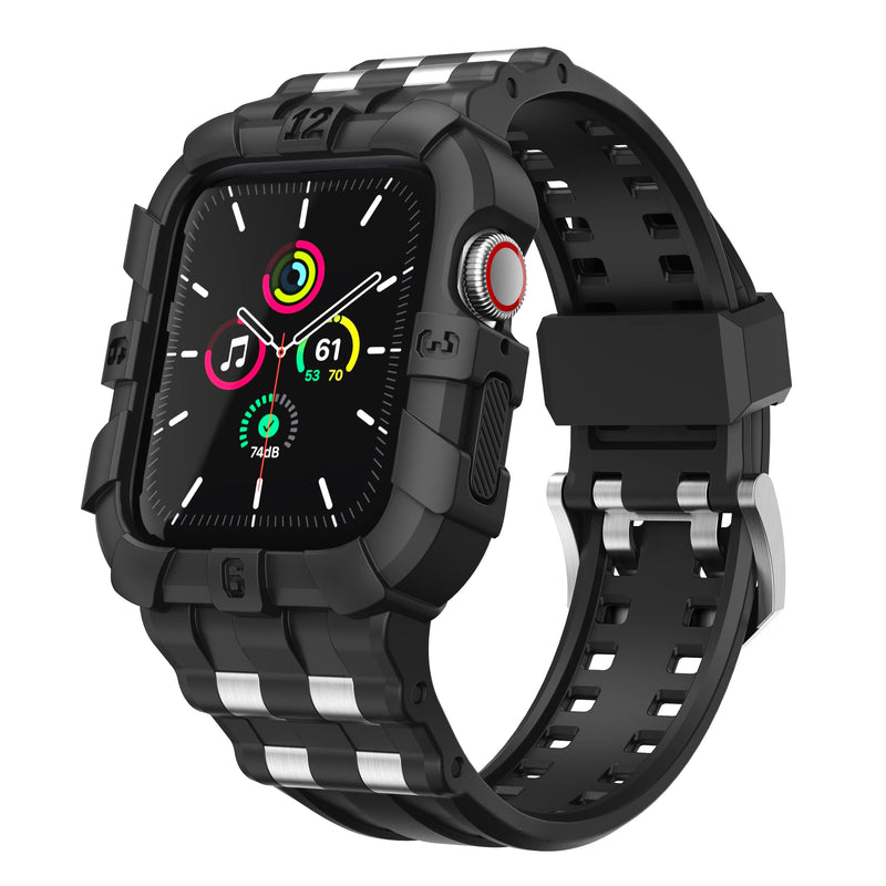 T-ENGINE Compatible with Apple Watch Series 9 8/7 45mm SE 6/5/4/3 44mm 42mm, Rugged Case with Band for Men Women (45mm/44mm/42mm,41mm/40mm/38mm) Black+ST 45mm/44mm/42mm