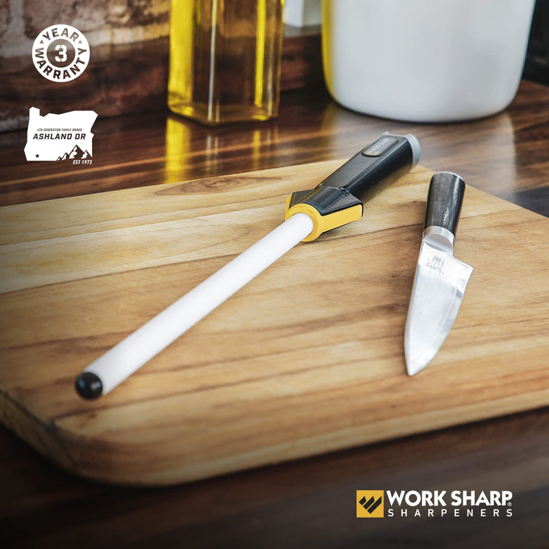 Work Sharp Kitchen Ceramic Honing Rod - Angle Guided - For Chef, Santoku, Paring, & Serrated Knives Black