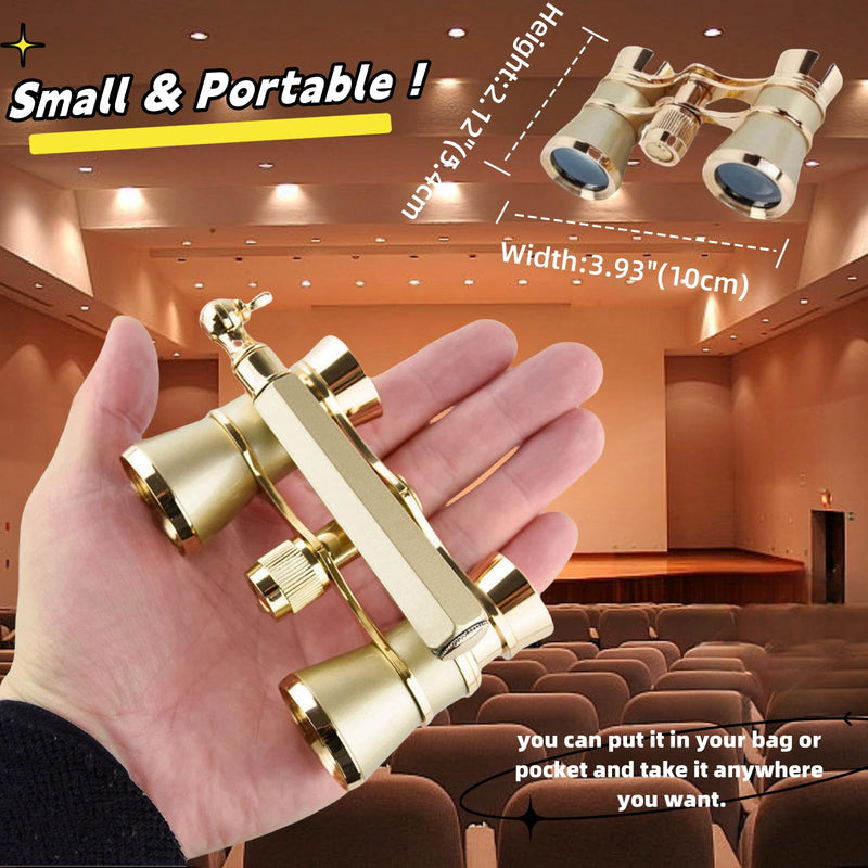 Opera Glasses Binoculars, Theatre Binoculars, 3X25, Metal Material, Vintage and Refined, with Adjustable Handle for Adults Kids Women in Musical Concert Cinema. opera glasses gold