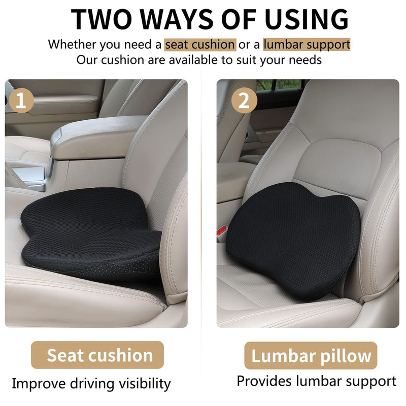 Car Seat Cushion - Memory Foam Car Seat Pad - Sciatica & Lower Back Pain Relief - Car Seat Cushions for Driving - Road Trip Essentials for Drivers(Black) Black