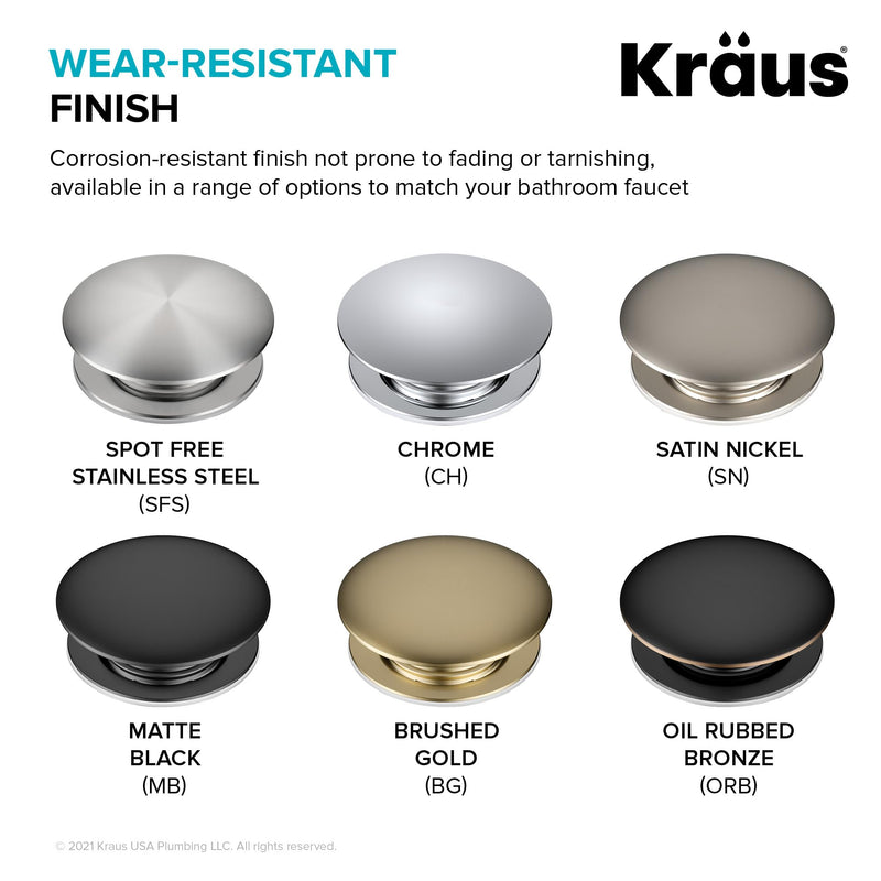 KRAUS Bathroom Sink Pop-Up Drain Assembly in Matte Black for Vessel Sinks and Sinks without Overflow, with Extended Thread for Thicker Countertops, PU-L10MB 10 3/4 Inch