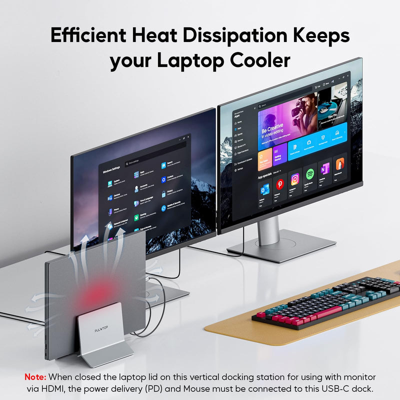 Laptop Docking Station Dual Monitor, 11 in 1 Vertical USB C Dock Stand with 2 HDMI 4K 60Hz, 3 USB A/C 10Gbps, 2 USBA 5Gbps, USB-A 2.0, Ethernet, PD 3.0 Docking Station for Type-C Laptops Grey