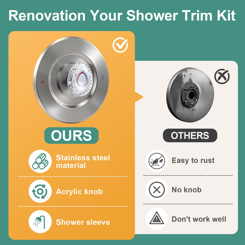 T470 Shower Trim Kit, Compatible with Moen Chateau Shower Trim Kit, Single-Handle Tub/Shower Valve Trim, Includes Escutcheon, Tubes, Screws and Shower Handle (Brushed Nickel) Brushed Nickel