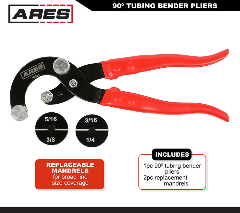 ARES 10031 – 90 Degree Tubing Bender Pliers – 3/16", 1/4", 5/16", 3/8" Brake and Fuel Line Diameters – Works on Brass, Copper, Steel, and Aluminum Tubing