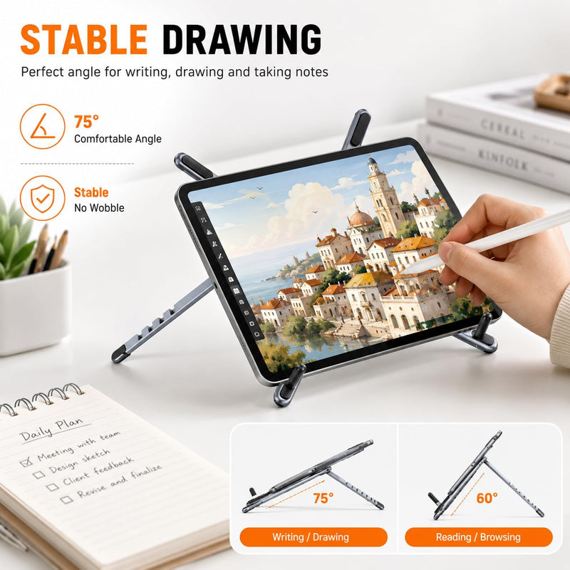 3 in 1 Magnetic Laptop Stand Foldable | For Phone Tablet Laptop 10-16 Inch, 8 Level Height Adjustable Computer Riser, ABS Plastic, Travel Desk Home Office Use