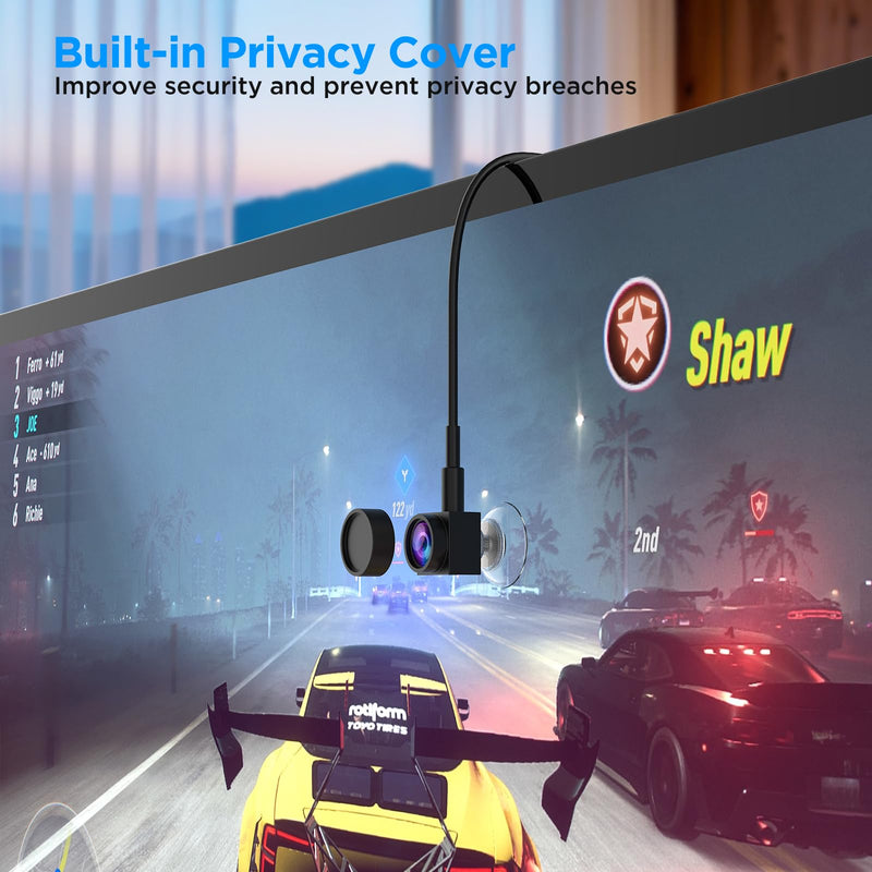 1080P Center Screen Webcam with Auto Focus, Middle Screen Camera with Noise Reducing Mic, Plug & Play Center Cam for Zoom/Teams/Mac/PC, Ideal for Video Conferencing & Remote Work
