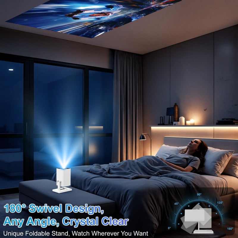 Mini Projector, 4K Portable Video Projector with WiFi6 & Bluetooth 5.4, 150 ANSI Lumen, Automatic Vertical Correction, 130'' Screen Home Cinema Smart Projector for Phone, PC, HDMI USB, Laptop P3 White