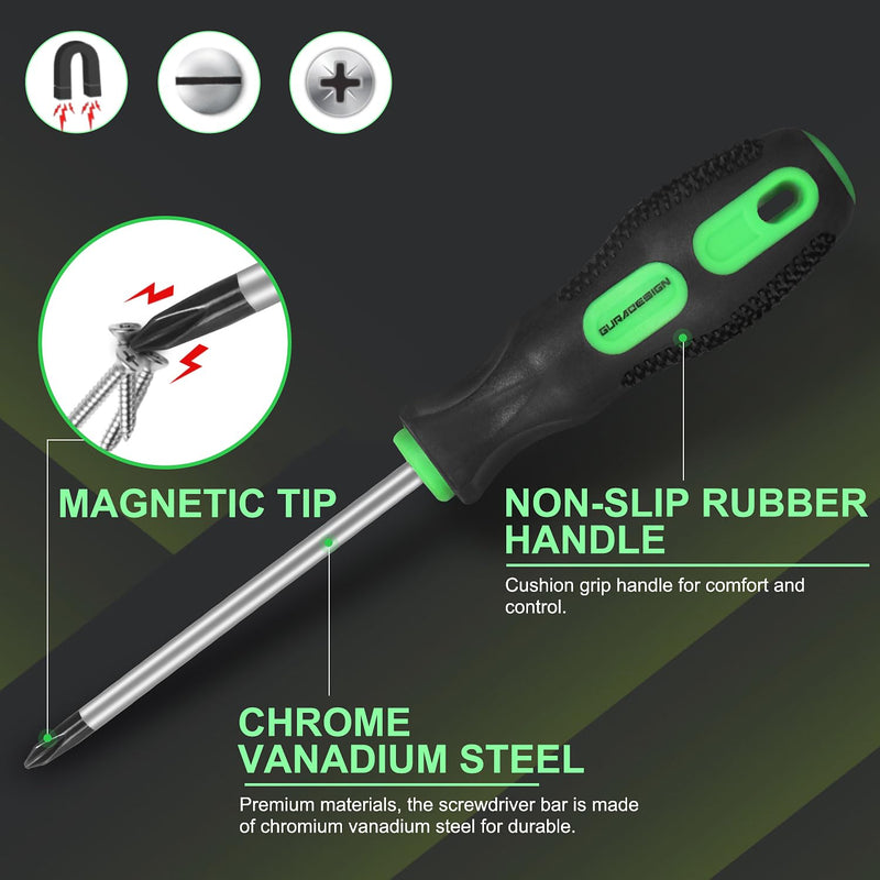 7-Piece Magnetic Screwdrivers Set, 4 Phillips and 3 Flat, Professional Cushion Grip Screwdriver Set 7PCS SCREWDRIVER