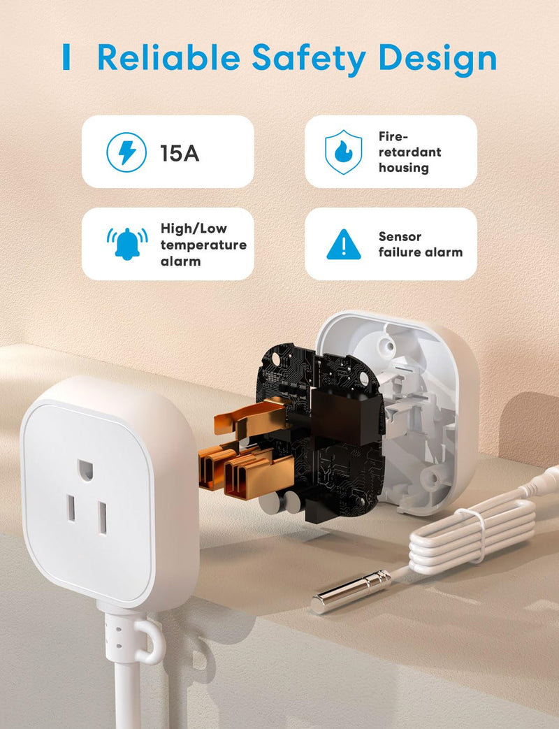 meross Smart Temperature Controller 15A 1800W, Smart Wi-Fi Thermostat Controlled Outlet Plug Works with Apple Home, Alexa, Google Home for Heating Cooling Homebrew Fermentation Reptiles Greenhouse New Temperature Controller