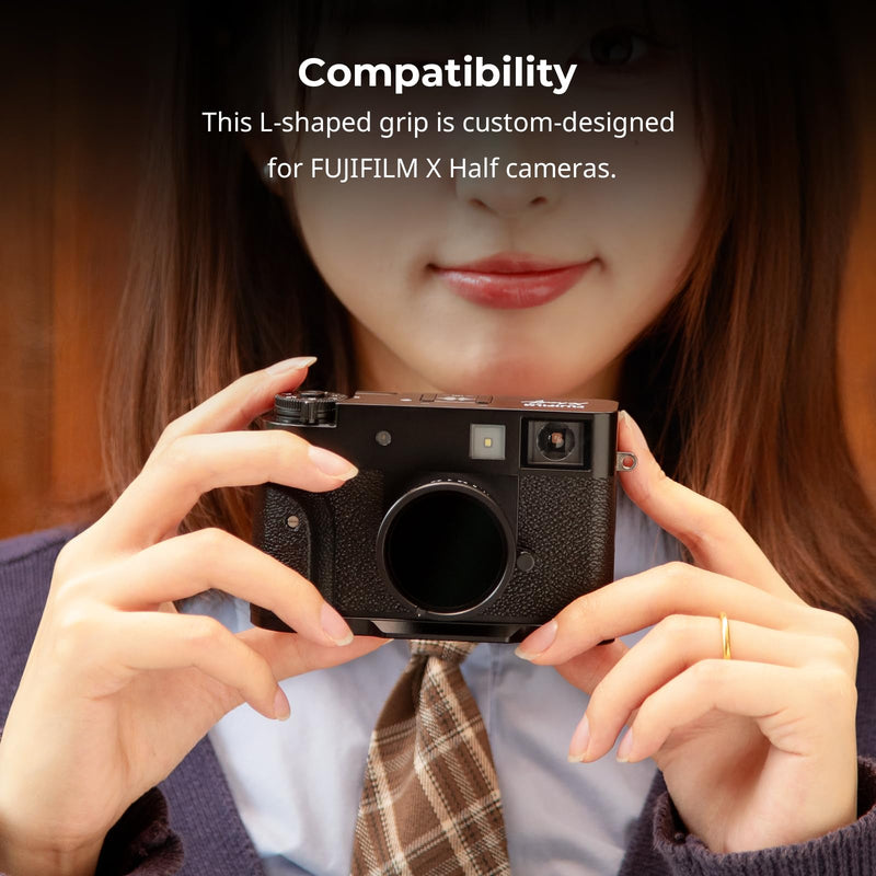 SmallRig X Half L-Shaped Grip for FUJIFILM X Half Camera, Built-in Quick Release Plate for Arca, Lightweight Ergonomic Silicone Handle with Hot Shoe Cover (Black) - 5332 Black