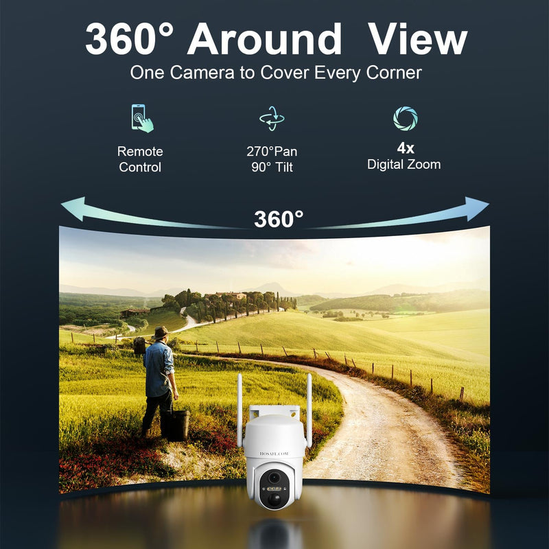 HOSAFE.COM 4G LTE Cellular Security Camera Outdoor, No WiFi Security Camera Outside, Wireless Security Camera Outdoor Solar Powered, 360 Ptz, Human Sensor, 2K HD, 2-Way Talk, IP66, 2 Pack 4G Cellular Camera (2 Pack)