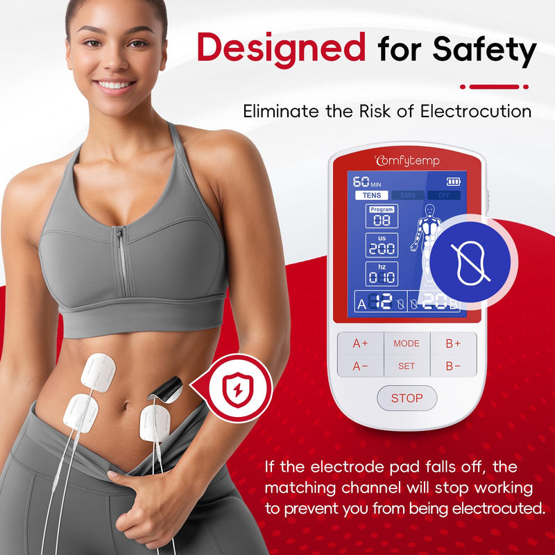 Comfytemp TENS Unit Muscle Stimulator for Pain Relief Therapy, TENS Machine with 20 Modes and DIY, Dual Channel EMS Unit, Electric Pulse Massager for Back, Shoulder, Sciatica, Knee