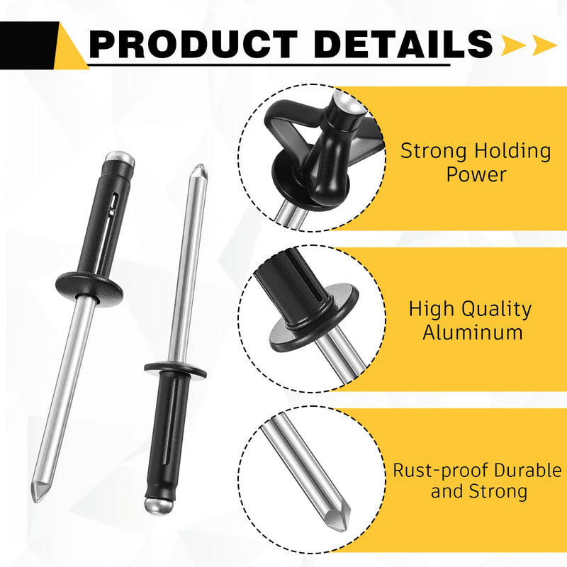 LEIFIDE 200 Pcs 3/16" X 1" Trifold Rivets Assortment Aluminum Tri Grip Exploding Pop Rivets Bulb Style for Kayak Marine Boat Buildings Containers (Half Black) Half Black 3/16" X 1"