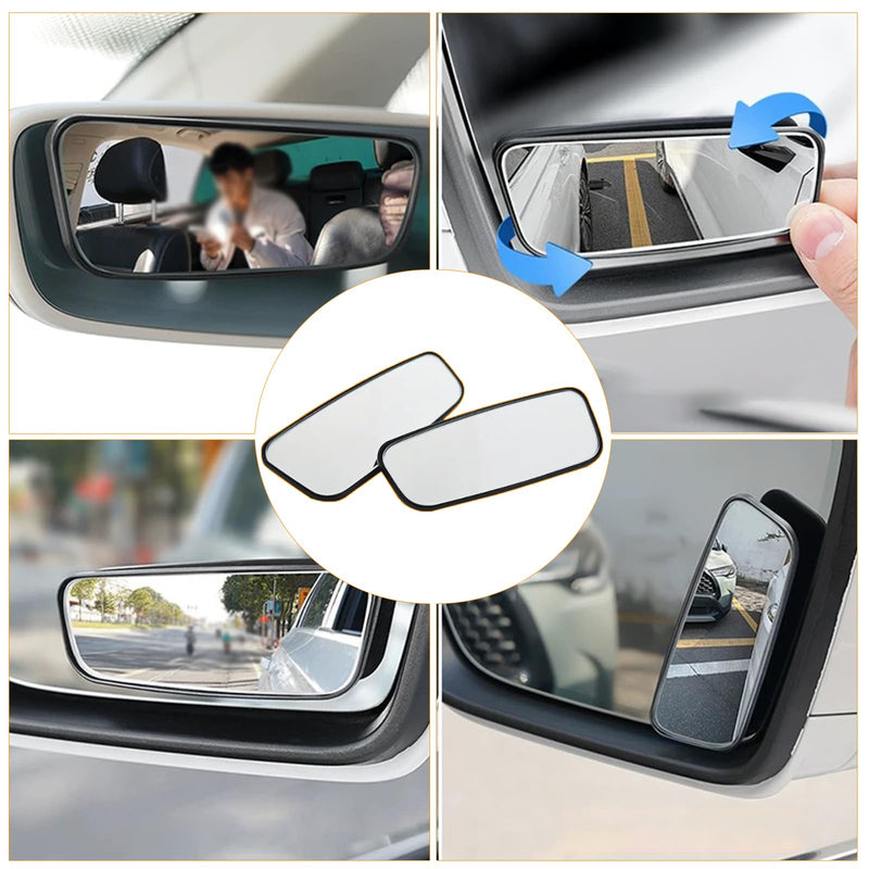 2-Pack Car Blind Spot Mirror, 3.7" x 1.4" Curved Wideangle, High-Definition Glass Adjustable Anti-Glare, Universal Car Side Mirror (Black)