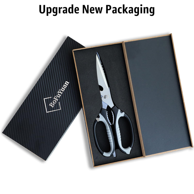 Kitchen Scissors, 9-Inch Heavy Duty Multipurpose Food Cutting Shears, Detachable Dishwasher Safe, Sharp Serrated Blade, Ergonomic Non-Slip Handle for Food, Meat, Herbs, Black