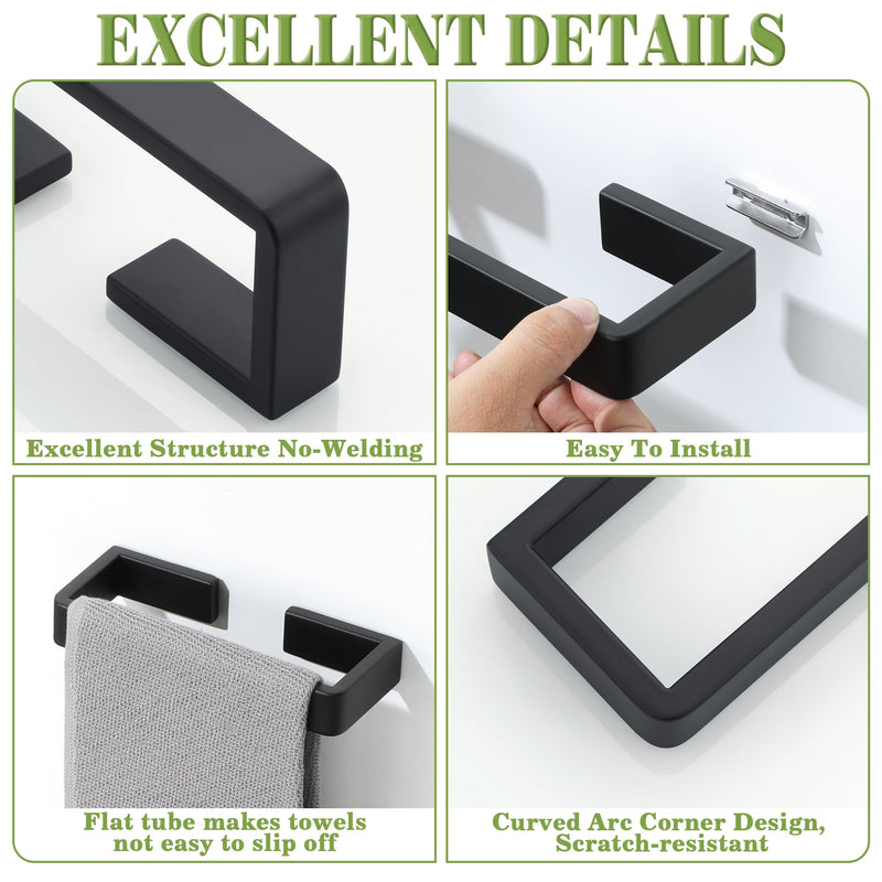 Alise Black Towel Bar, 24 Inch Towel Rack for Bathroom Wall Mounted, SUS304 Stainless Steel Bathroom Towel Holder, Space-Saving Hand Towel Holder, Towel Rail Hanger for Wall, Kitchen Matte Black