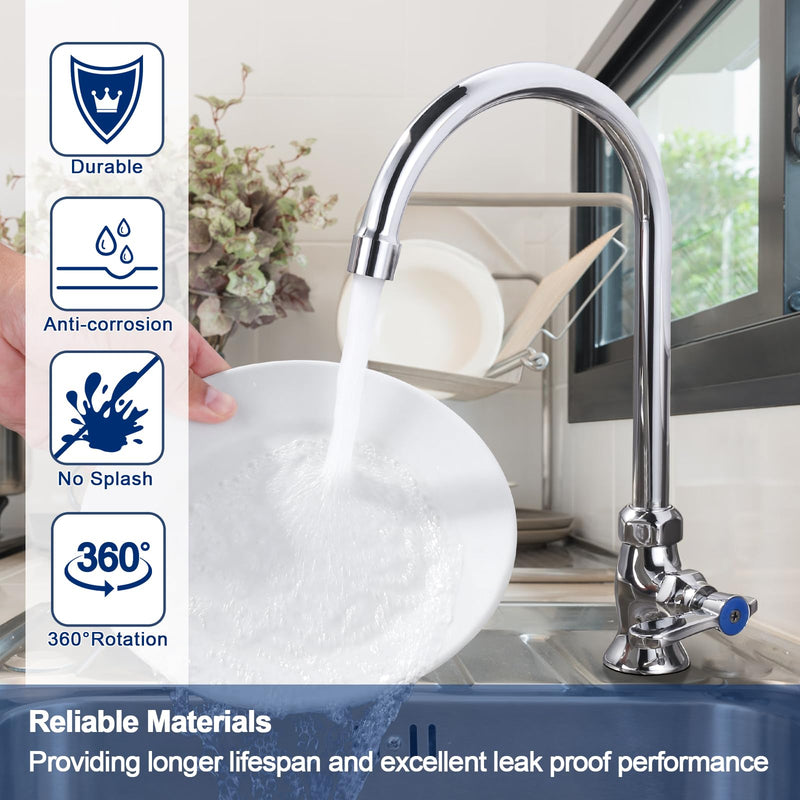 Single Hole Cold Water Faucet: Deck Mount Kitchen Cold Only - Brass Utility Outdoor Sink Faucet - for Commercial Bar RV Kitchen Farmhouse Laundry - Chrome 6.5" Swivel Spout