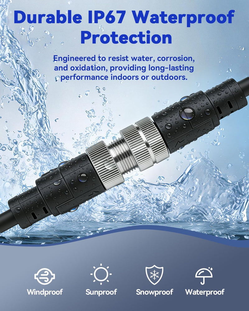 M12 4-Pin Connector Cable, A-Coded Male to Female IP67 Waterproof Sensor Extension Wire for Proximity and Photoelectric Devices 5m 4pin