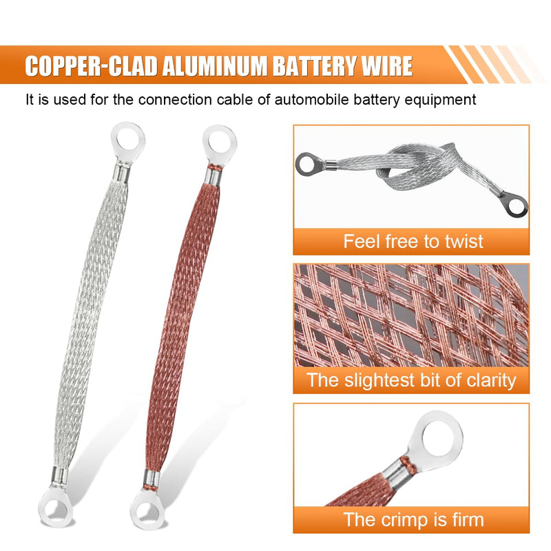 Universal Automotive Ground Straps, 12" x 0.5" Grounding Strap with Ring Terminals, Flat Braided Copper Car Engine Ground Strap, Vehicle Ground Wire Kit for Most Cars (4PCS) 4PCS