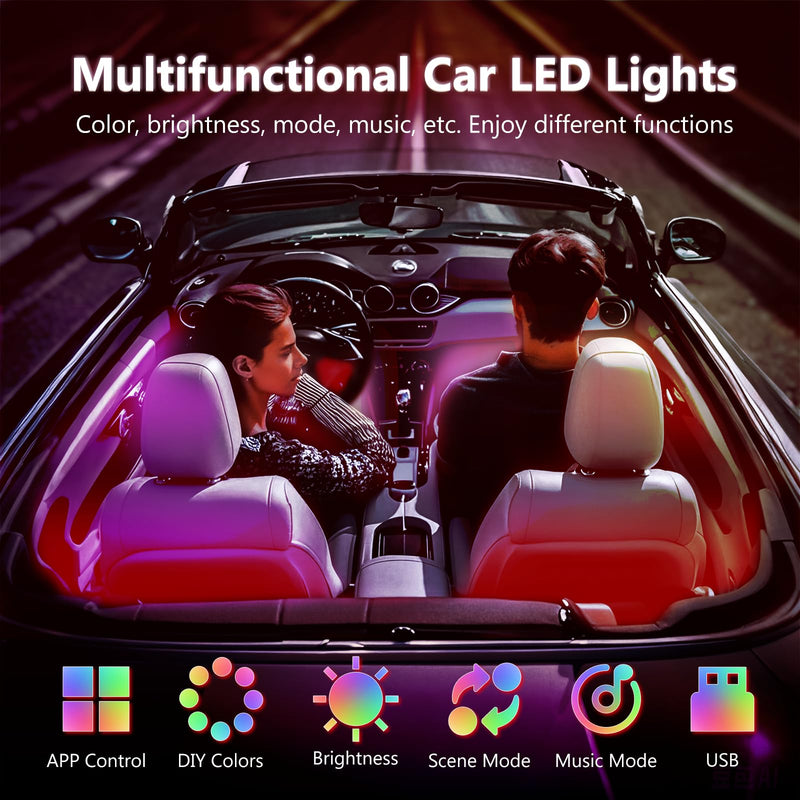 Smart Led Interior Car Under Dash Lights with APP Rhythm Light Strip Multicolor led Car Lights Kits, Sync Music,5V USB Car Led Lights 5V RGB+APP