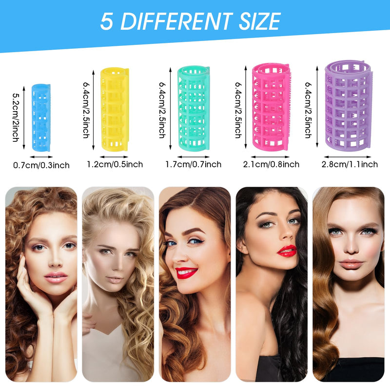 30Pcs Self Grip Hair Rollers Set - 5 Sizes, No Hair Damage, Large Rollers for Volume, Snap On, Sleep in for Long, Medium and Short Hair