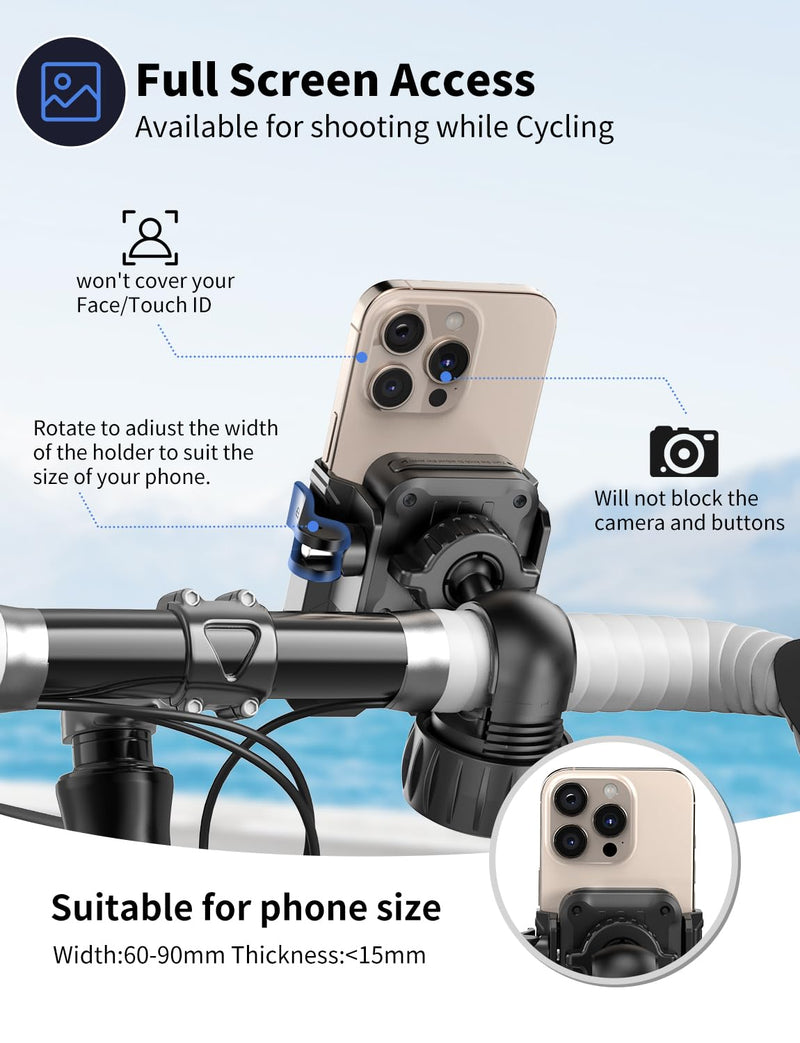 Motorcycle Phone Mount, [No Block Camera] Bike Phone Holder Mount, [Silicone Wrapped] Handlebar Cell Phone Mount for Bike/Scooter/ATV, Fits iPhone 16/15/14/13 Pro Max & 4.7"-7" Phones, Black