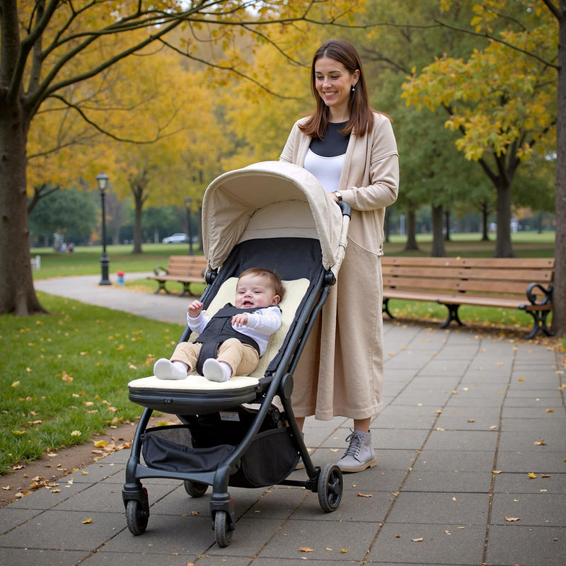 Momcozy Reversible Stroller Cushion | Universal Breathable Stroller Liner | Winter Warm Car Seat Liners | Crib Carriage Cushion Pad | Plush for Winter Use ＆Soft Fabric for All-Season Comfort Carbon Black