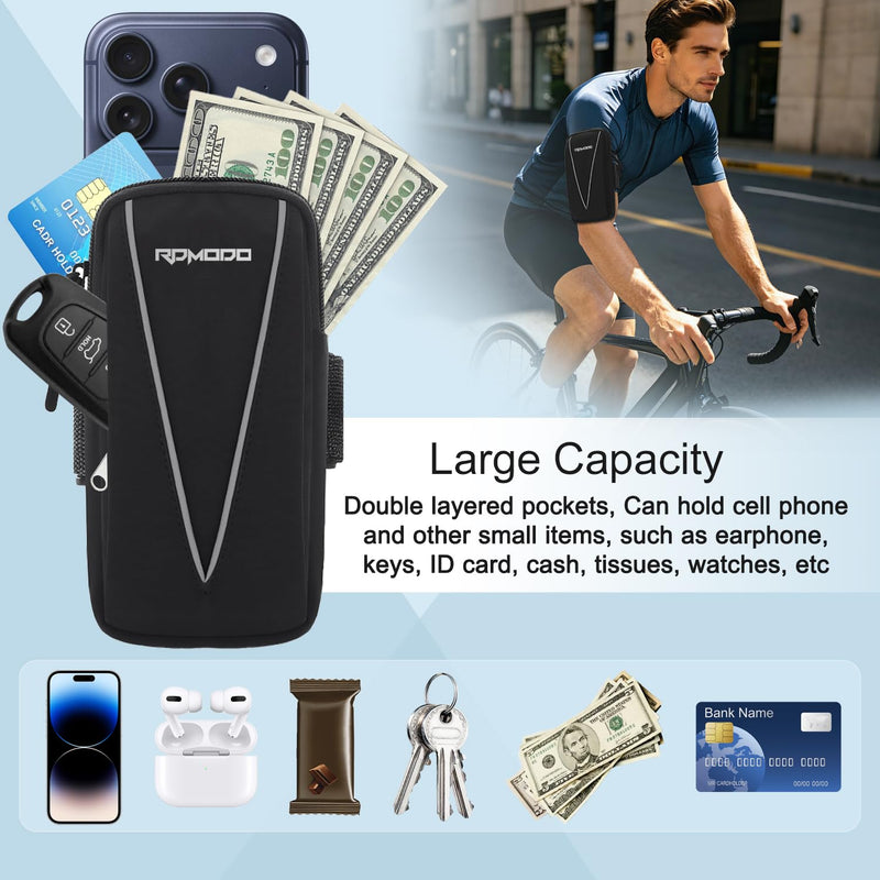 Phone Holder for Running Women Men, Large Capacity Armband 7.5” Blk | Water Resistant Phone Arm Bands for Running Walking, Adjustable Cell Phone Holder for iPhone 17 16 15 Samsung Galaxy S26 S25 01 - Black