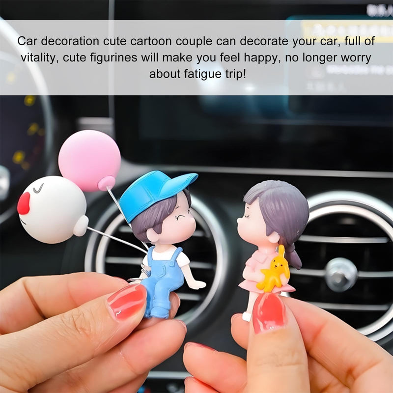 Cute Couple Car Dashboard Decorations, Lovely Couple Kiss Cartoon Figurines Car Ornament, Resin Material Boy Girl Car Interior Decoration with Balloon for Car Dashboard Gifts (Blue) Blue