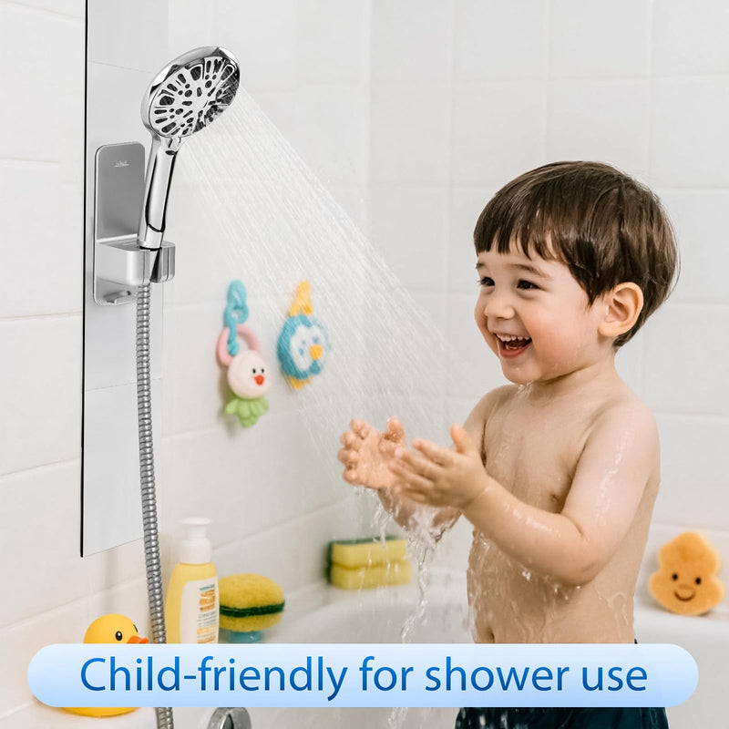 Modular Magnetic Handheld Shower Head Holder, 5-Section Customizable Sliding Rail with Tool-Free Adhesive Installation, Adjustable Height and Angle for Shower Chairs, Kids, Pets, Elderly, RV, Bathtub Silver