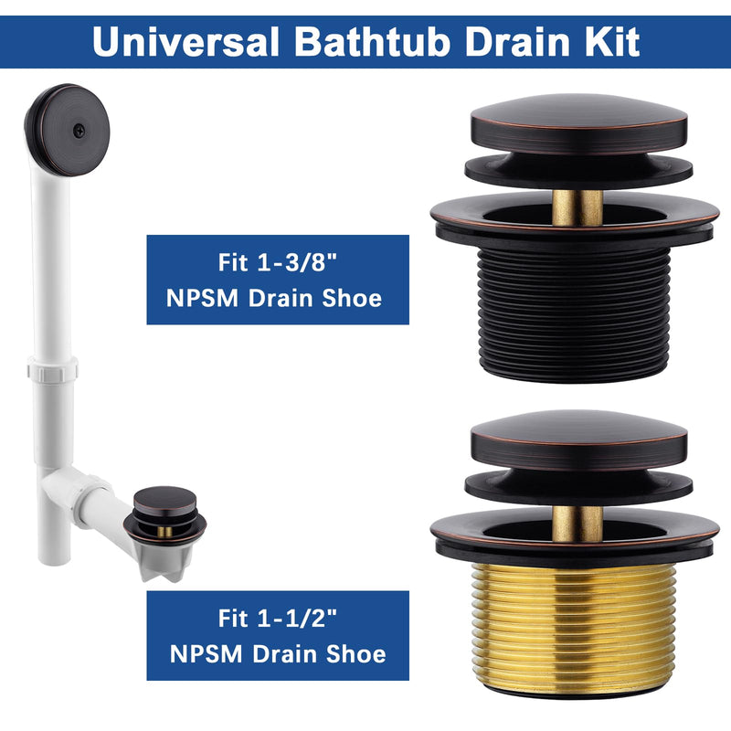 Brass Tip-Toe Tub Drain Kit, Oil Rubbed Bronze Tub Drain and Overflow Kit with Single Hole 1-hole