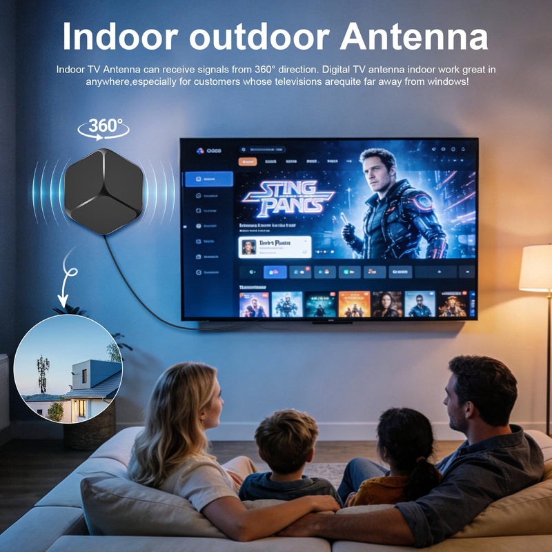Indoor TV Antenna, 4K Ultra HD Free Channels with Amplifier | Free Local Channels, ABC NBC FOX CBS PBS, Amplified Signal Booster, USB Powered, Long Range Reception Black