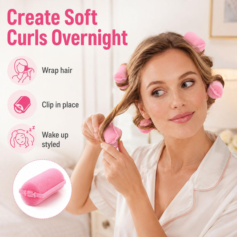 12 Pieces Foam Sponge Hair Rollers, Soft Sleeping Hair Curlers, Flexible No Heat Hair Styling Tool for Home Salon, Pink