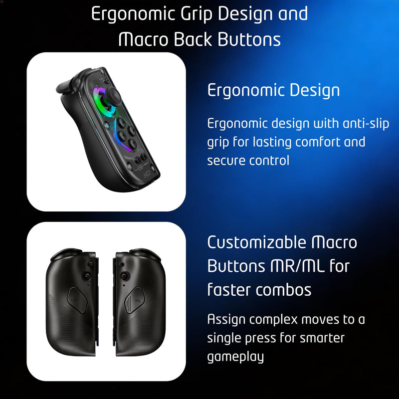 TNDA Wireless Controller Compatible with Switch and Switch 2, Charging Adapters Included, Hall Effect Joystick Wireless Joypad with RGB Lighting, 6-Axis Gyroscope Motion Control, Turbo Button, Rechargeable Battery