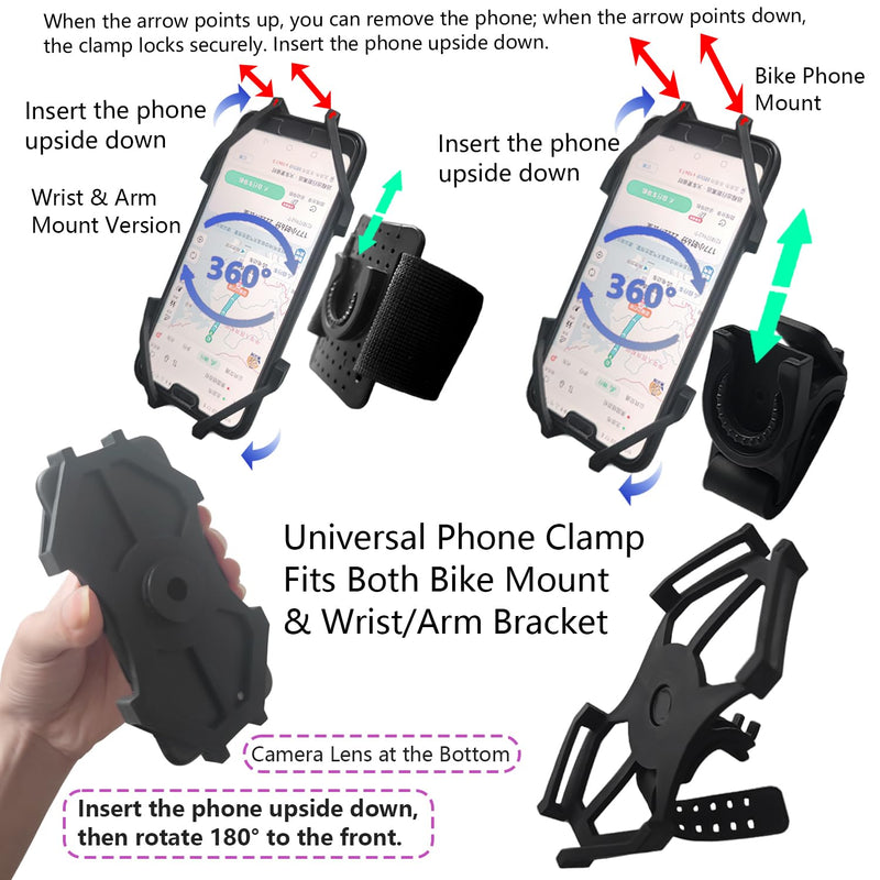 360° Rotatable Wrist Phone Armband, 2-in-1 Detachable Bike Phone Mount Holder for 4.4-7.2 Inch iPhone 15/14/13, Samsung Galaxy, Universal Cell Phone Holder for Running, Cycling, Hiking