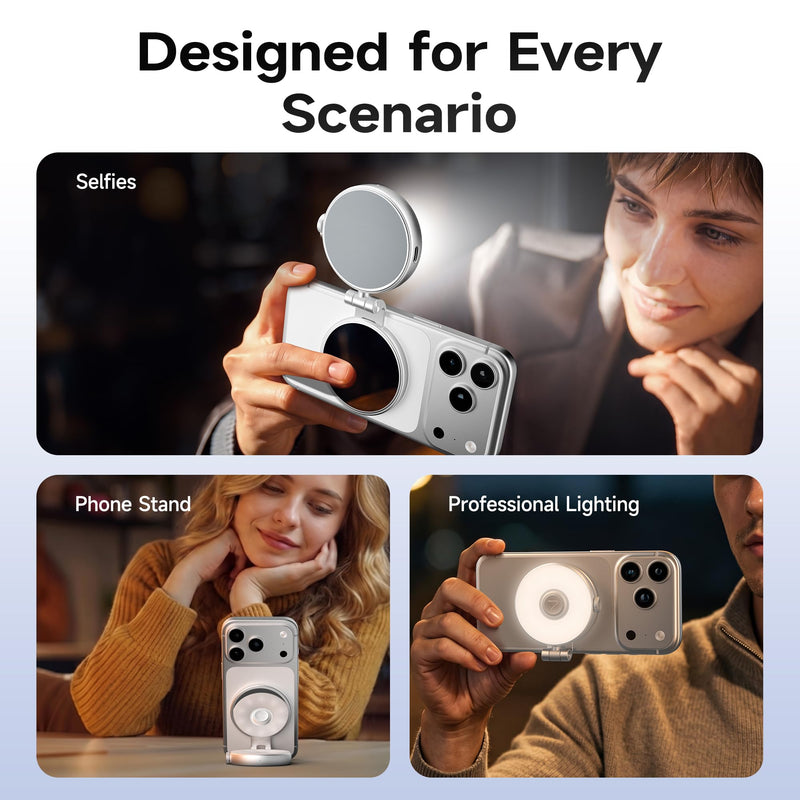 7RYMS 7Lite L1 Magnetic Selfie Light for MagSafe iPhone, LED Fill Light | CRI95 Lighting, 360° Rotation and Built-in Mirror. Magnetic Mount for Selfies, Video Call, Streaming and Photography (Silver) Silver