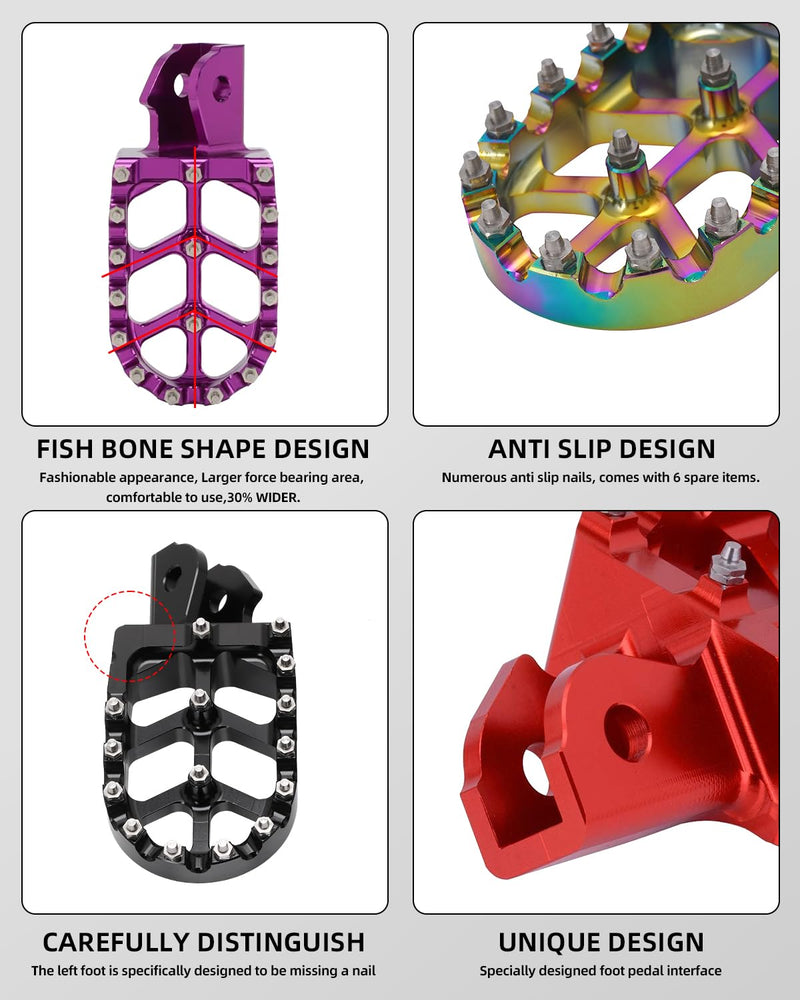 JFG RACING Dirt Bike Foot Pegs,7075 Aluminum CNC Pedals Rests for Surron Light Bee X and S/E Ride Pro S SS SR/CRF150F CRF230F 03-19/CRF250F 19-24/XR150L 15-24/KDX200 83-94-Black black