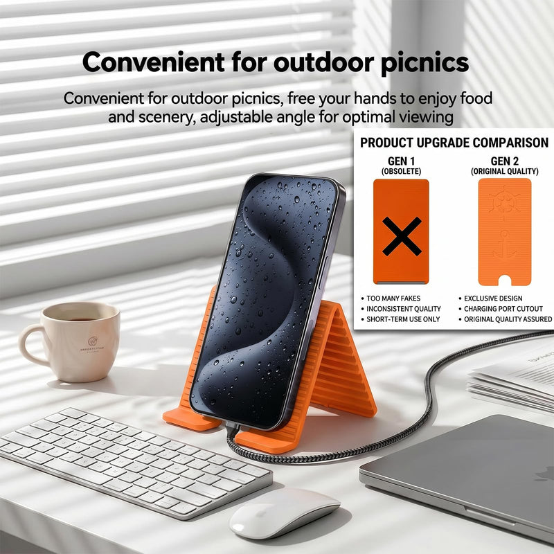 Adjustable Foldable Silicone Phone Stand, Cyan Blue, with Charging Port, Non-Slip Desk Holder for iPhone, Samsung, Tablets 1