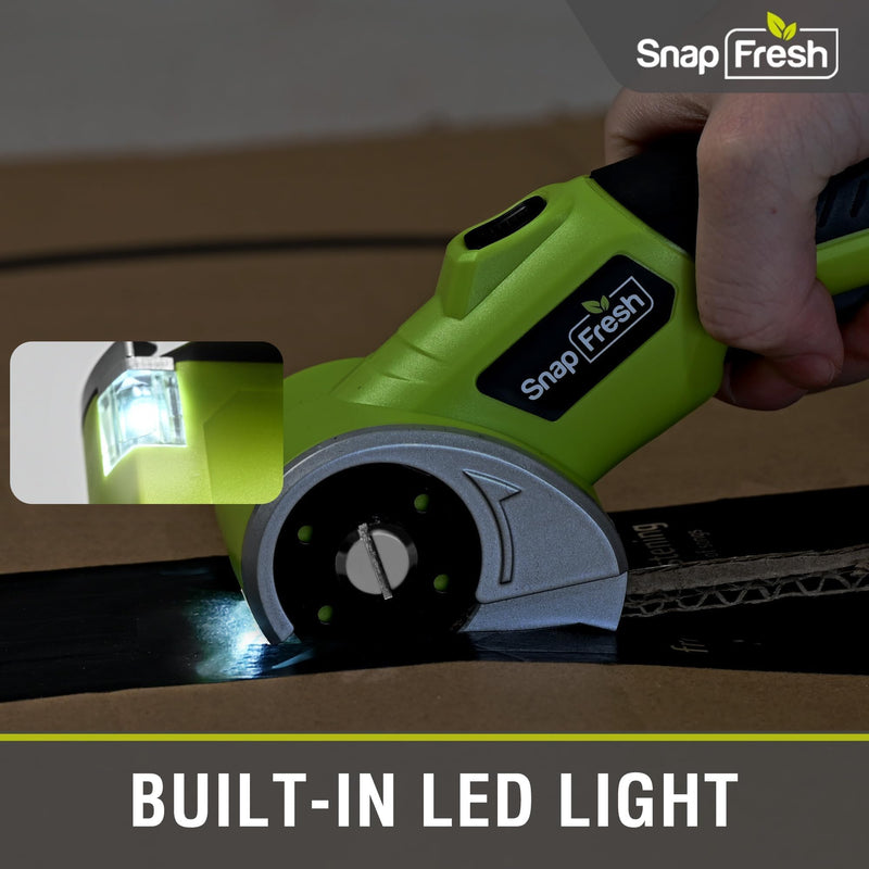 SnapFresh 4V Cordless Electric Scissors, Rechargeable Cardboard Cutter & Box Cutter Rotary Tool, 285 RPM Fabric Carpet Leather Cutter with LED, Extra Blade, 2.0Ah Battery & Storage Bag(SP5091) With Bag