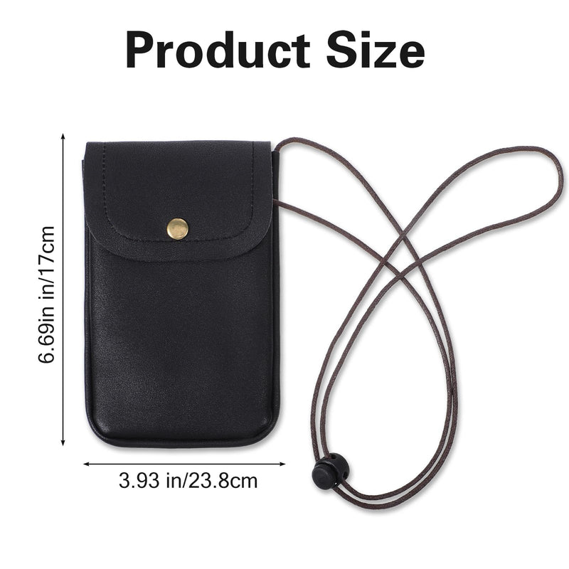 Amabro Cell Mobile Phone Pouch with Credit Card Holder for Around the Neck | PU Leather, Adjustable Strap Lanyard Carrier for Small Travel Purse Wallet Outdoor All Smartphones, 6.69" x 3.93"(Black)